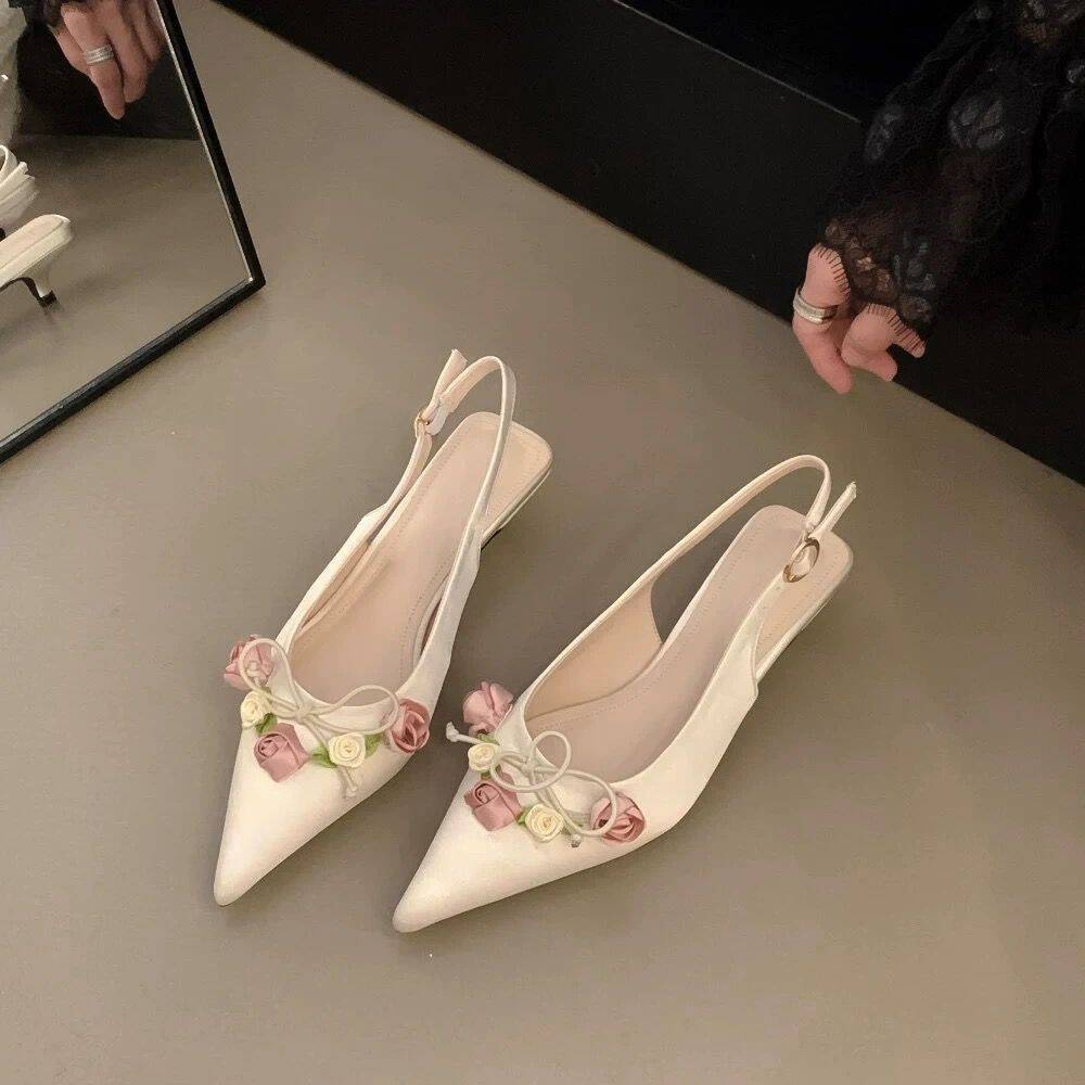 High heels, French toe sandals, fairy style women's shoes, spring and summer white high heeled sandals, Korean version of single shoes