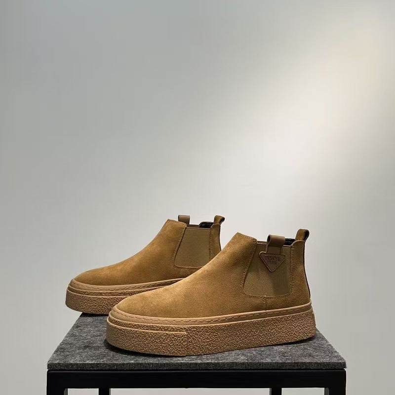 Chelsea boots men's 2025 new solid color Martin boots versatile retro pedal high-top boots platform boots for men