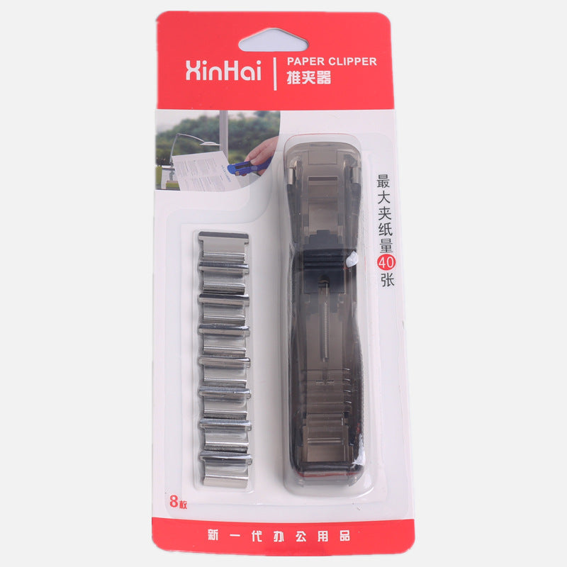 Factory wholesale office stationery medium push clip refill clip creative stapler needleless reusable