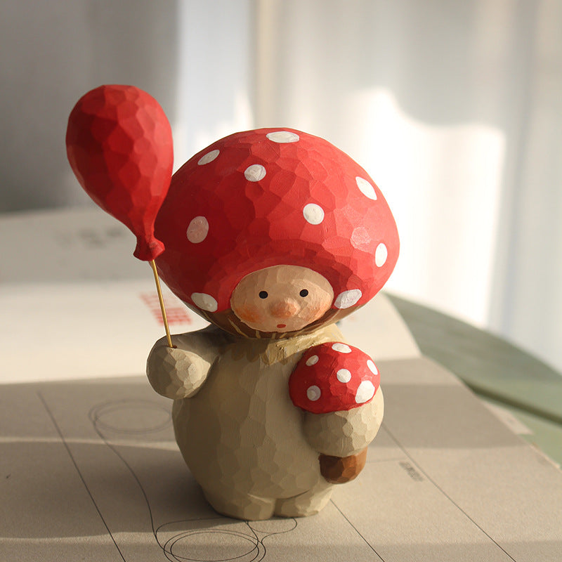 Aoki Fan Homophonic Series Wood Carving Ornaments Mushroom Man Gift Creative Ornaments Home Accessories Decoration