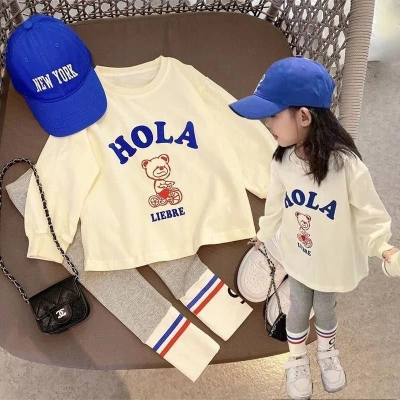 2025 New Girls Set Spring and Autumn Baby Foreign Cotton Soft Clothes Children's Fashionable Casual T-Shirt Two Piece Set.