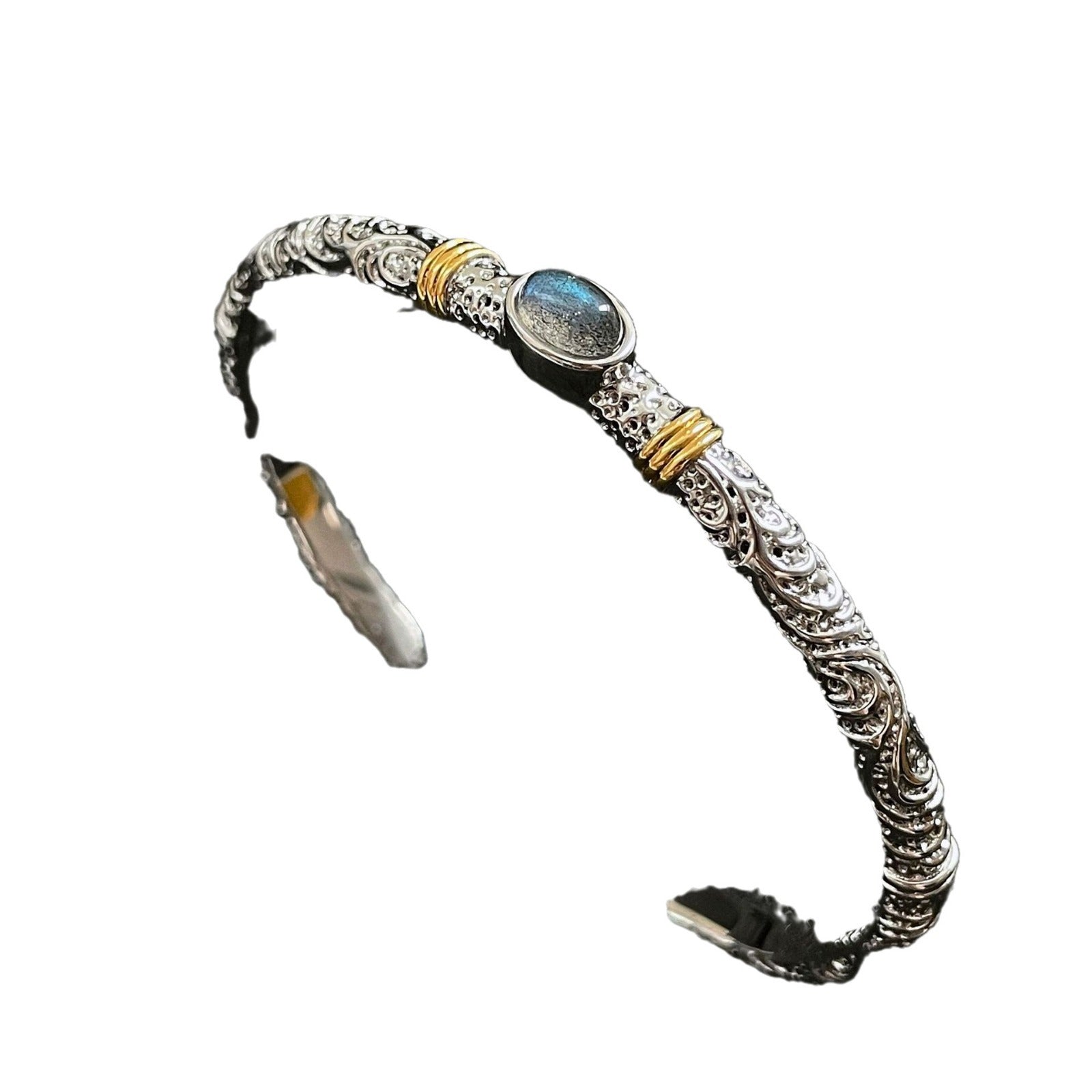 Gold and silver contrasting gray moonlight arabesque pattern open bracelet women's niche design sense fashion high-end cold wind bracelet