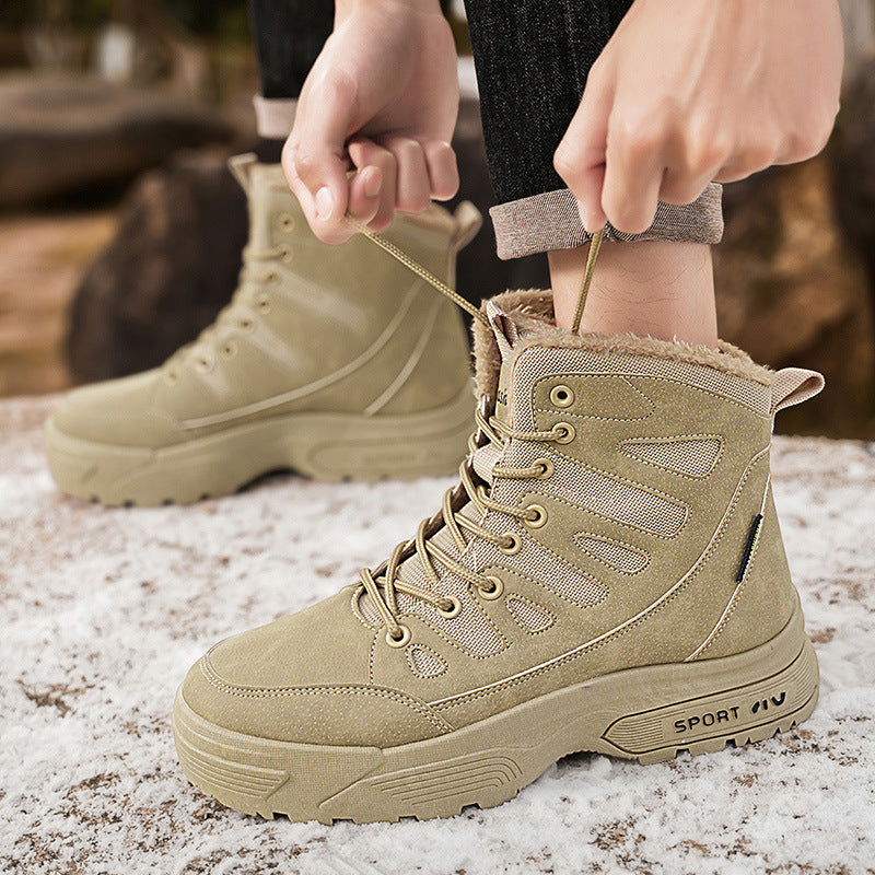 Snow boots, men's fleece, thickened and warm, outdoor minus 40 degrees cold-resistant, non-slip, thick-soled fur integrated Martin boots