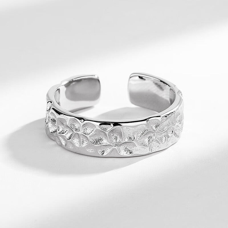 925 Thai Silver Hammer Ring Men's Tide Ins Live Mouth Adjustable Men's Opening Personality Vintage Silver Men's Ring