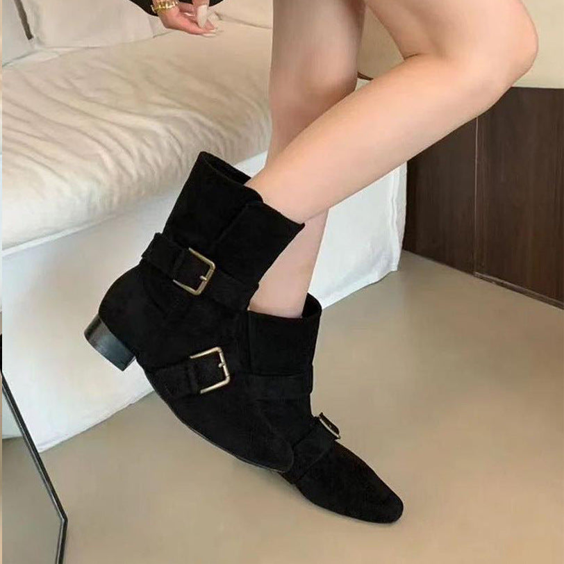 French vintage western booties 2025 autumn and winter fashion British style wide boots women's boots high-end single shoe women