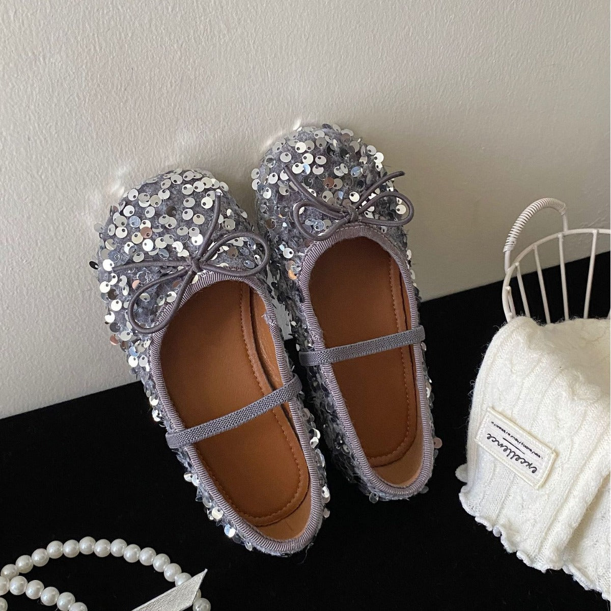 2026 Girls' Spring and Summer New Korean Sequin Ballet Princess Shoes Pedal Fashion and Versatile Shining Girls Shoes
