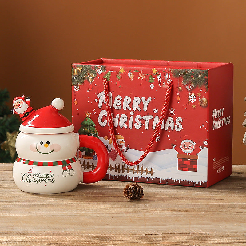 Creative Christmas Ceramic Mug with Lid Spoon Large Capacity Mug Cartoon Christmas Mug Gift Water Cup Student Gift