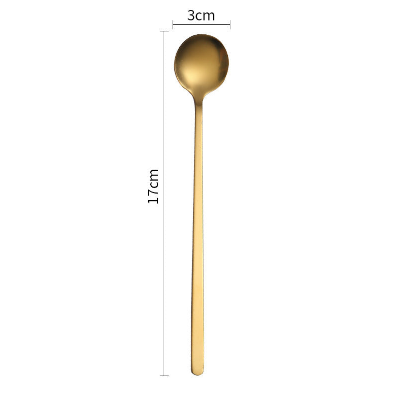 Stainless Steel Square Head Spoon Creative Long Handle Bar Iced Gold Coffee Mixing Spoon Small Round Spoon Mug Spoon