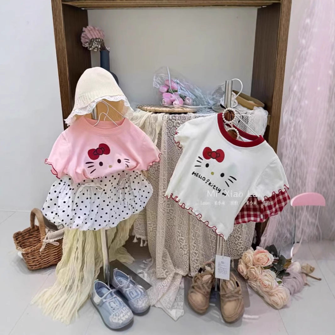 Korean girl fungus kt cat print short sleeve cotton T-shirt baby girl cute foreign and versatile cartoon top
