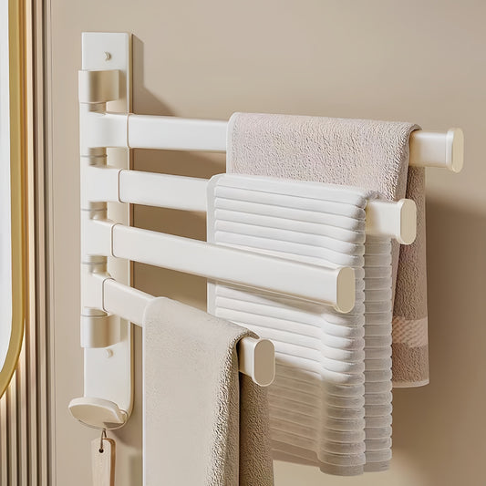 Rotating towel rack, bathroom punching-free hanging rod, bath towel rack, bathroom artifact corner wall hanging shelf, milk white