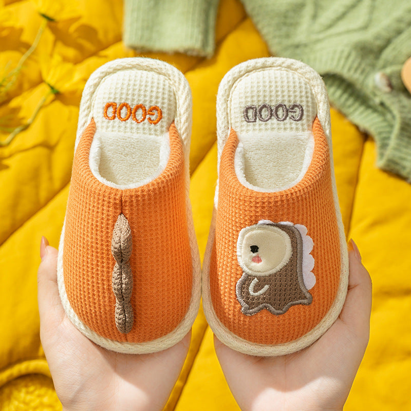 Children's linen slippers home parent-child slippers cute cotton and linen household floor slippers anti-slip sweat resistant cotton slippers