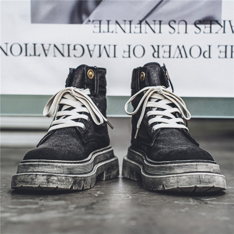2024 Fall/Winter Douyin Martin Boots Denim Retro Denim Cargo Boots Retro Biking Men's Shoes Live High Quality