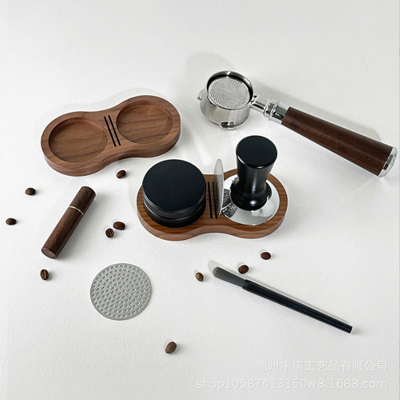 Cross-border walnut press hammer storage board figure-8 water distribution net holder cloth powder set, coffee utensils 51 58