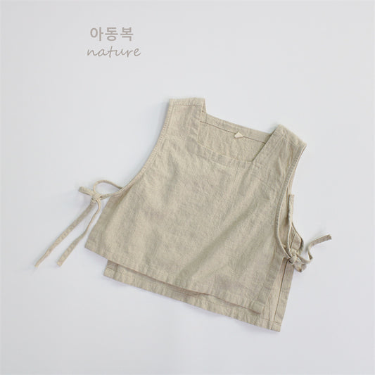 Autumn children's vest men's treasure sleeveless vest Korean version solid color linen loose casual girls' top A drop shipping