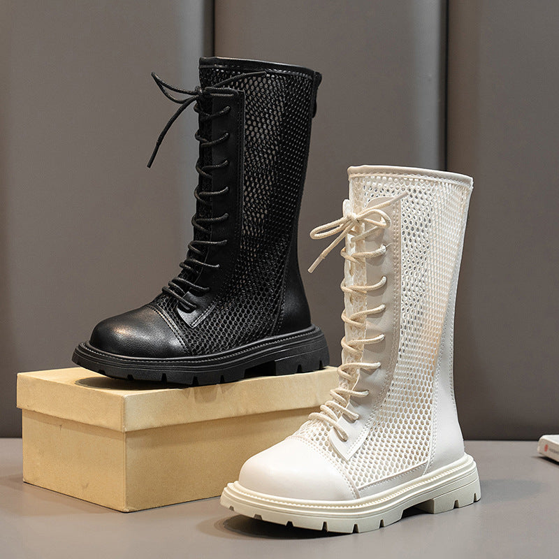 Girls' high boots, summer zipper Roman shoes, children's boots, Korean flats, boots, fashion Internet celebrity cool