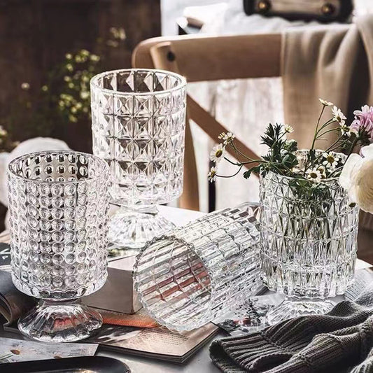 European style vintage diamond transparent glass vase personality creative living room office home flower arrangement decoration crafts