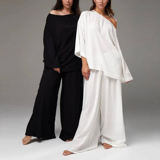 Комплект spot cross-border French minimalist style laid-back casual loose top trousers women's suit