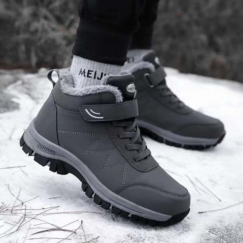 Middle-aged and elderly walking shoes winter new men's fleece thickened snow boots dad cotton shoes non-slip soft-soled hiking shoes