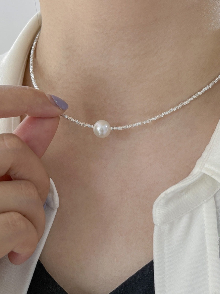 S925 sterling silver broken silver necklace pearl 2024 new clavicle chain broken silver a few taels of light luxury niche necklace