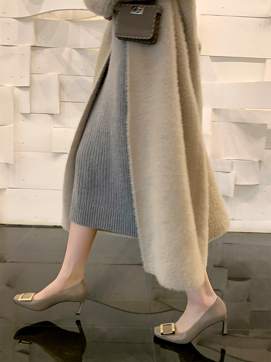 Spot second hair ~ Grape Mom French evening evening wind square buckle stiletto heel square toe shallow commuting single shoes women's spring and autumn