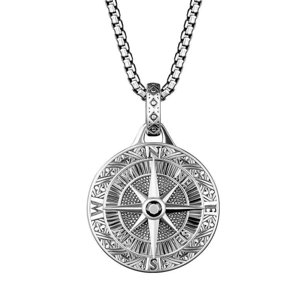 Cross-border new vintage compass pointer pendant pendant summer men hip hop long sweater chain necklace wholesale
