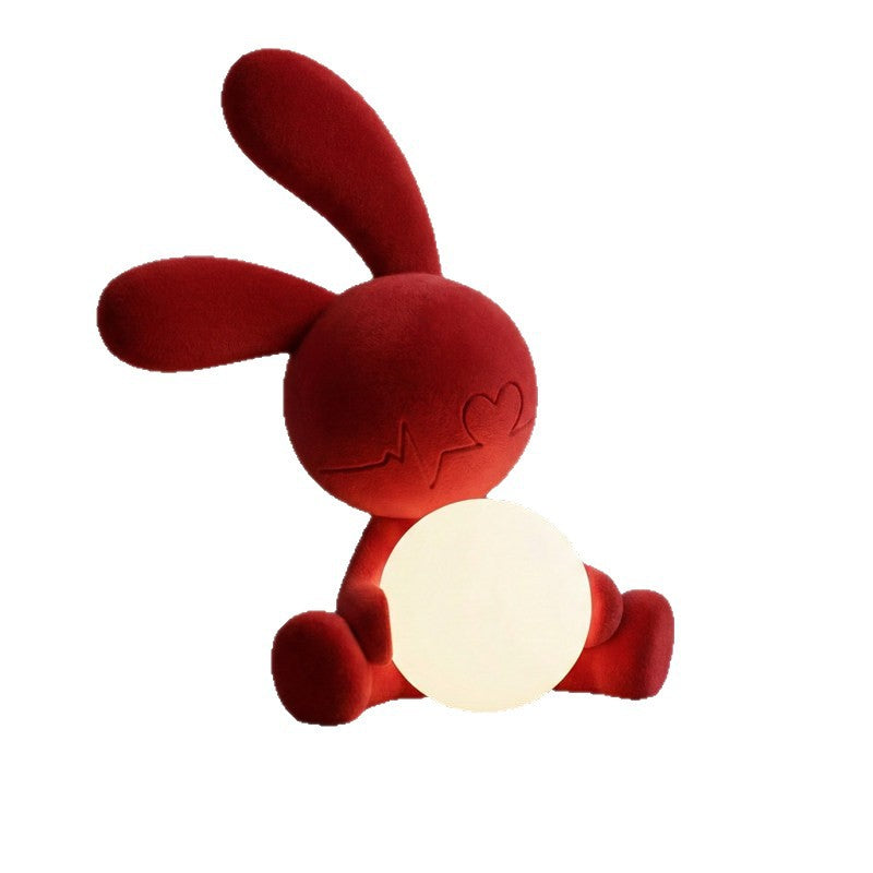 Red flocked cute rabbit night light resin desktop ornament bedroom decoration creative animal shape
