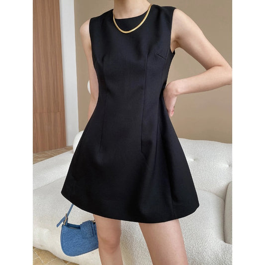 Sinan Early-Spring New French Tailor Waist Slim Sleeveless Vest Dress Little Black Dress SN6910