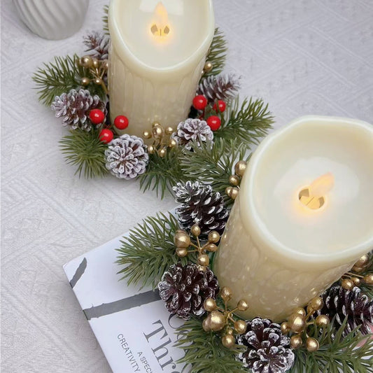 Cross-border new products Christmas candle scented candle holder berry flower ring table top home decoration simulated pine cone ornament