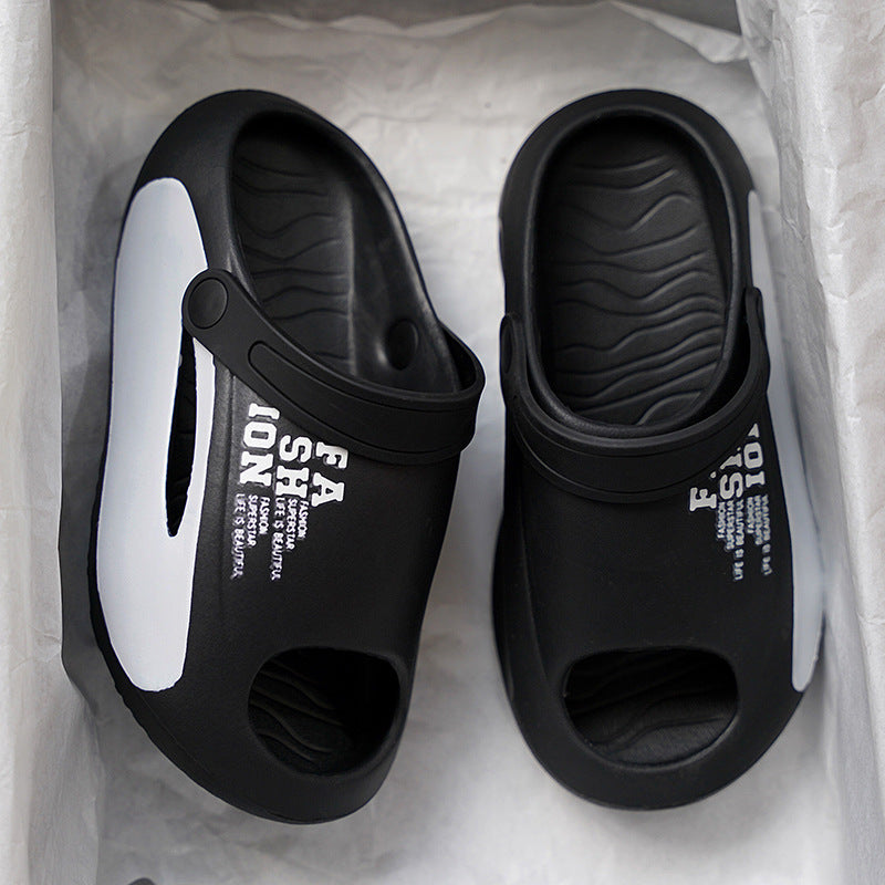 Children's sandals in summer, new heels, children's flip-flops, holes, non-slip boys, medium and large children's beach shoes