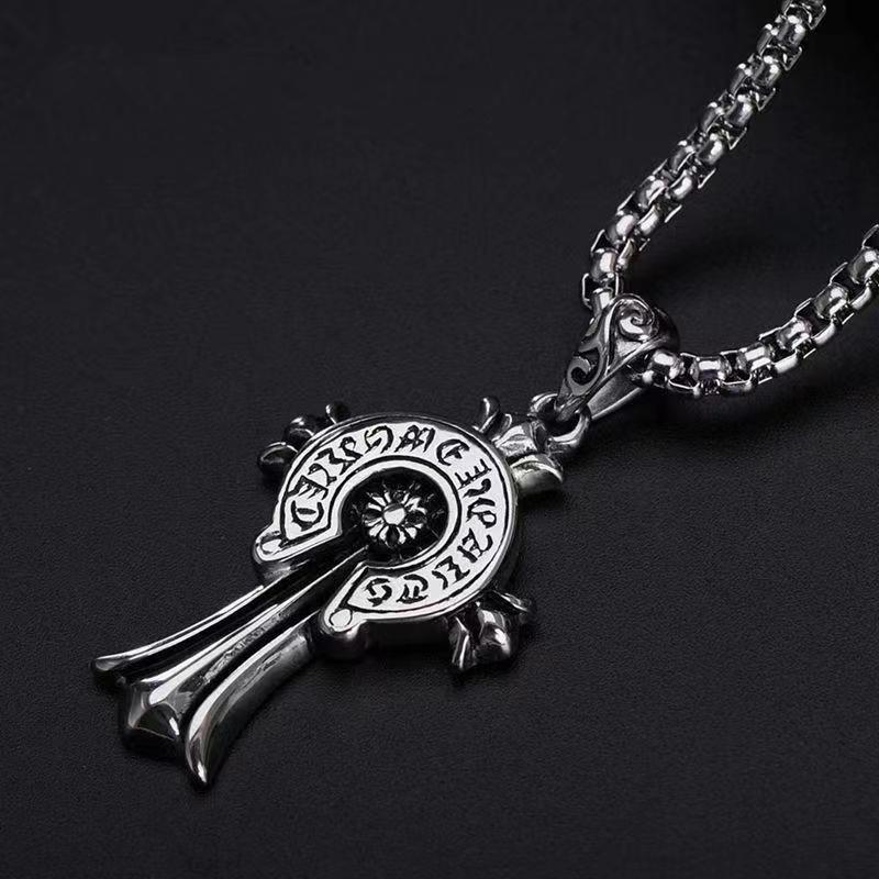 European and American Foreign Trade Jewelry Wholesale Retro Men's Personality Crossing Titanium Steel Chain Pendant Necklace