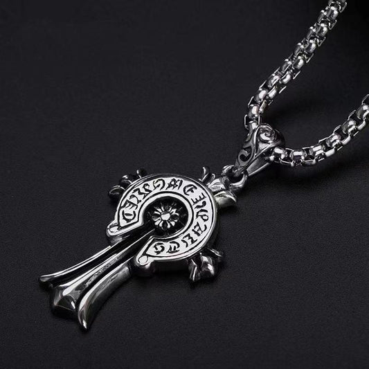 European and American Foreign Trade Jewelry Wholesale Retro Men's Personality Crossing Titanium Steel Chain Pendant Necklace