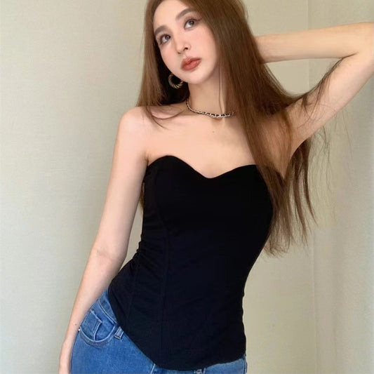 Shape-fitting fishbone wrap women's vest sexy high-waisted slim European and American fashion with breast pad anti-slip strip bandeau bra