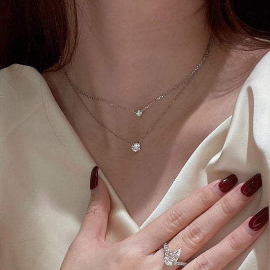 New hot-selling S925 sterling silver four-claw single diamond 5A zircon boogie diamond necklace women's wild clavicle chain one piece dropshipping