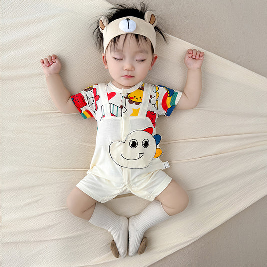 Baby short-sleeved onesies, newborns, summer cotton, thin full moon, male and female baby clothes, summer clothes, hayi, pajamas