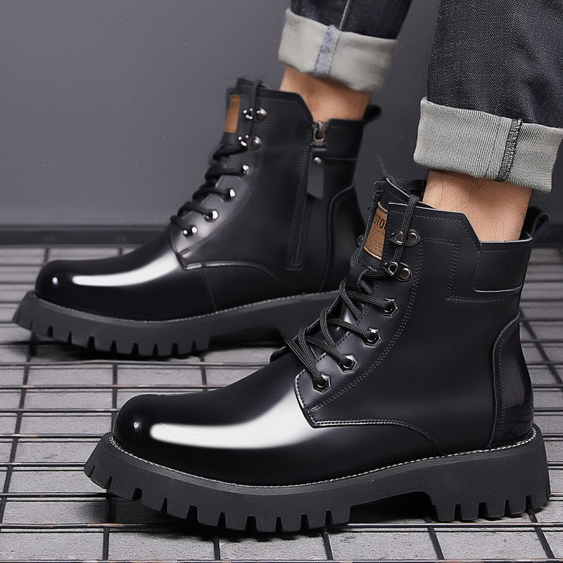 2024 Autumn Winter Martin Boots Men's Thick-soled Mid-Top Trend Workwear Shoes Wear-Resistant Cotton Warm Leather Shoes Manufacturers Wholesale