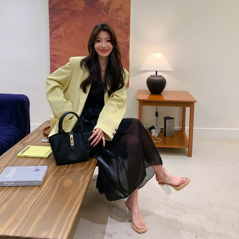 Transparent high-heeled sandals women's 2024 summer new line with thick-soled platform block-heel crystal slippers for women