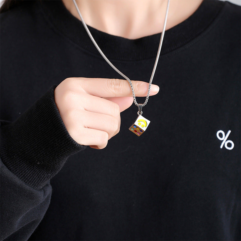 Necklace Male Hip Male Personality Lucky Smile Face Multi-faceted Dice Pendant Male and Female Hip Hop Couple Pendant Necklace ins