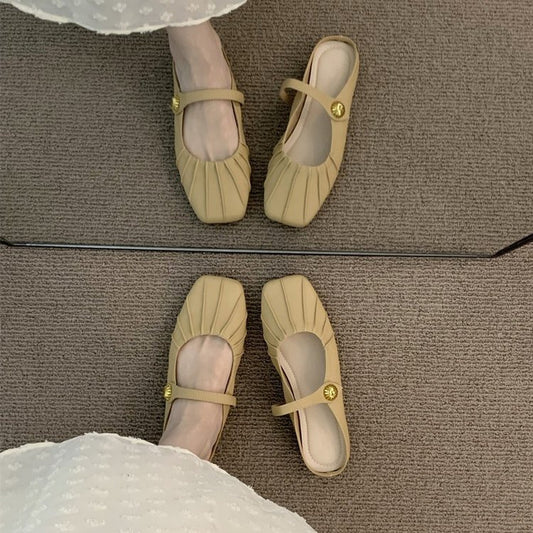 Flat toe half slippers women's wear Mary Jane single shoes 2025 new spring and summer versatile lazy mule sandals