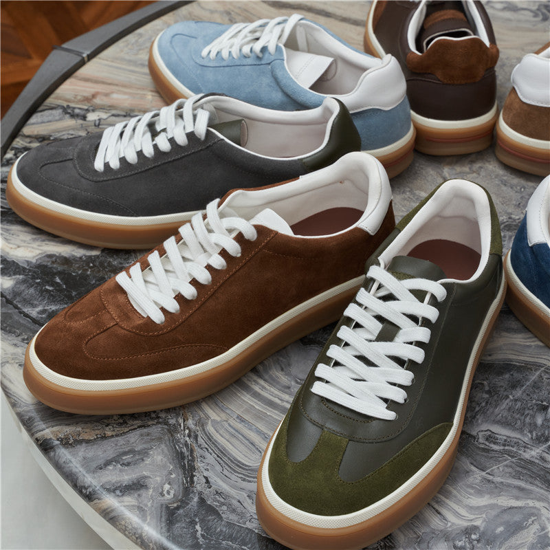 New men's German training shoes leather lace-up color-blocked flat small white shoes versatile casual outdoor sports board shoes men