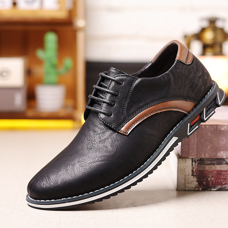 2025 New Cross-border Plus Size Men's Shoes Fashionable, Lightweight and Casual Leather Shoes Lace-up Four Seasons Baita Men's Single Shoes Manufacturers