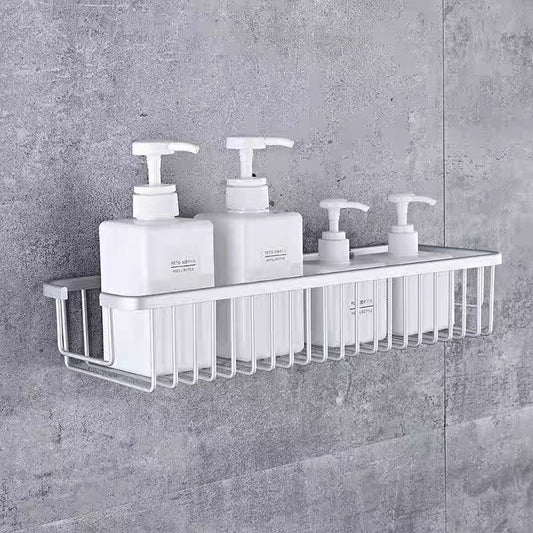 Space aluminum grid rack bathroom wall mounted rectangular mesh basket bathroom single layer deepened storage rack bath stainless steel shelf