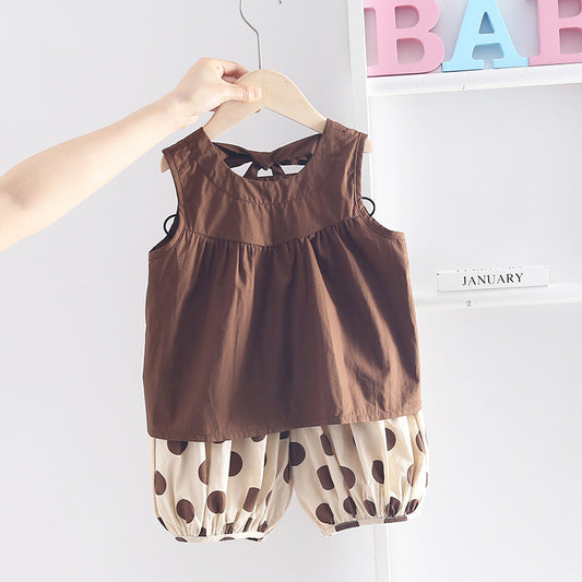 Girls' Fashion Suit Foreign Style New Kids Girls Summer Clothes Kids Summer Clothes Sleeveless Two-Piece Trend