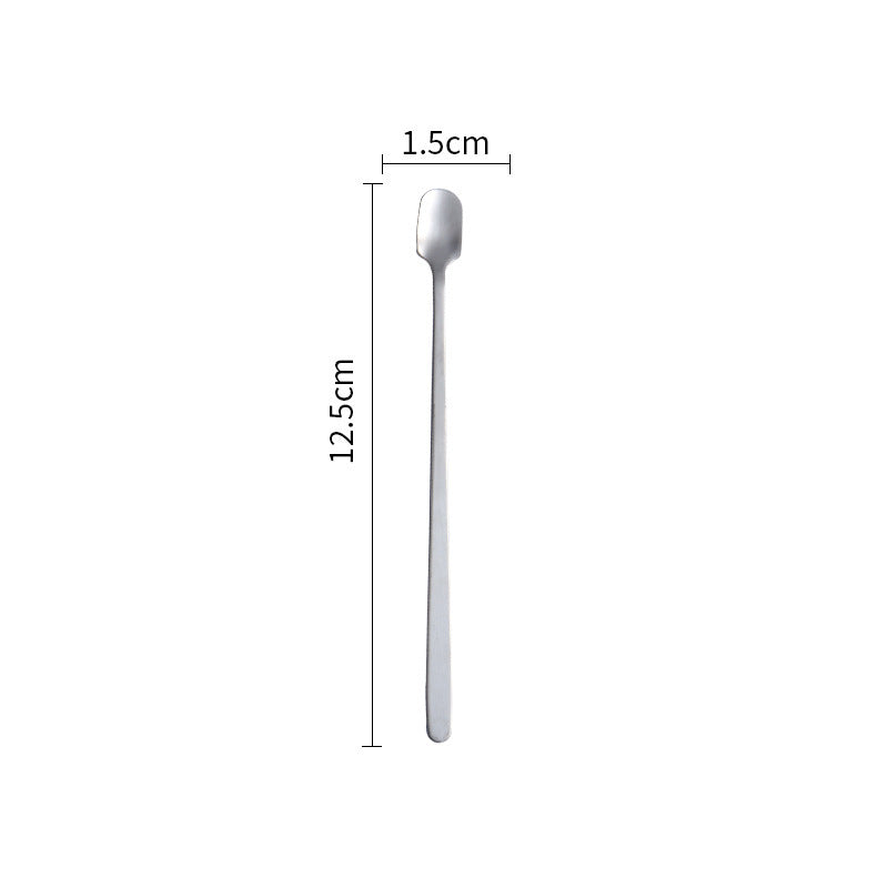 Stainless Steel Square Head Spoon Creative Long Handle Bar Iced Gold Coffee Mixing Spoon Small Round Spoon Mug Spoon