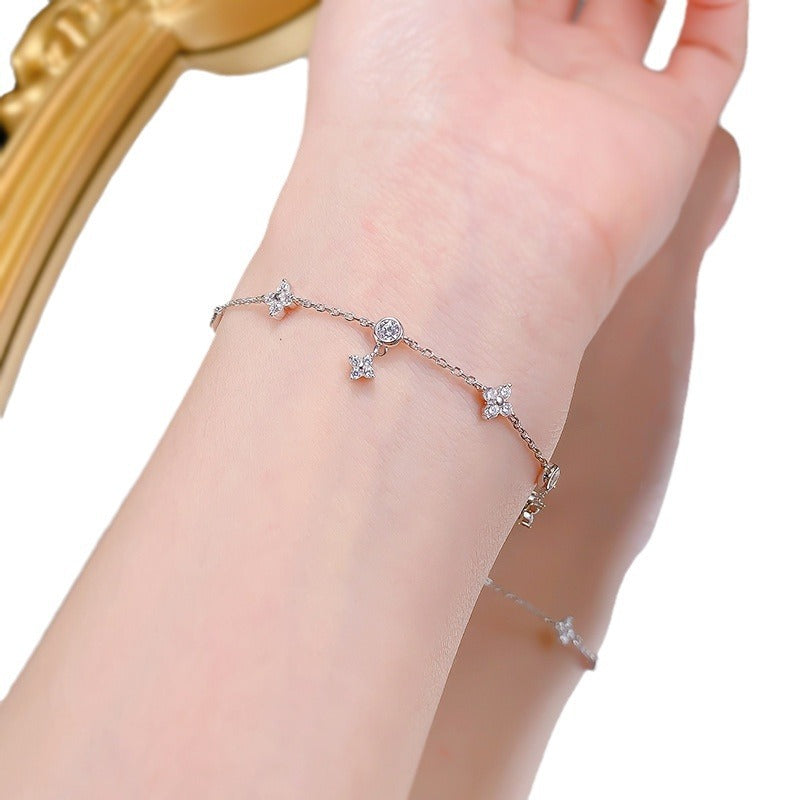 Longlong Gold 2024 New S925 Silver Tassel Bracelet Temperament Fashion and Versatile Women's Full Diamond Adjustable Anklet