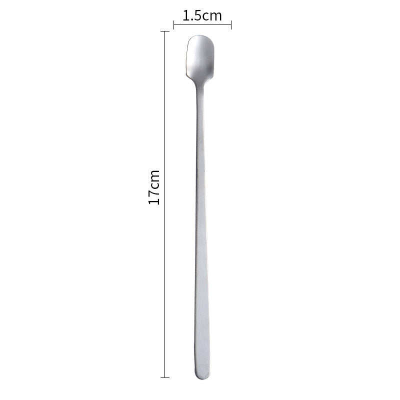 Stainless Steel Square Head Spoon Creative Long Handle Bar Iced Gold Coffee Mixing Spoon Small Round Spoon Mug Spoon