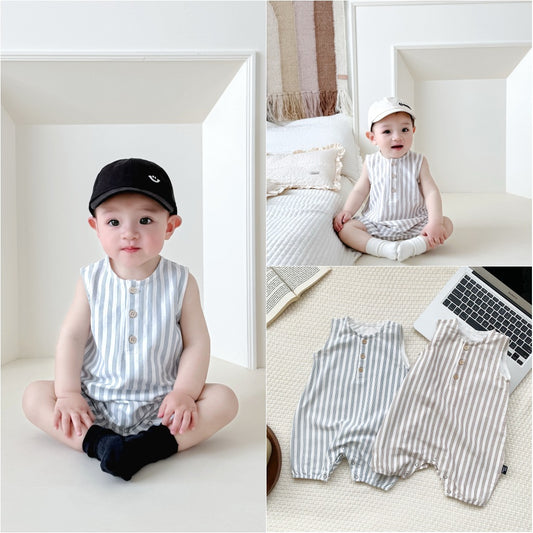 ins infant baby crawling clothes summer new newborn boys and girls sleeveless striped crawling clothes excellent cross-border Ha clothes