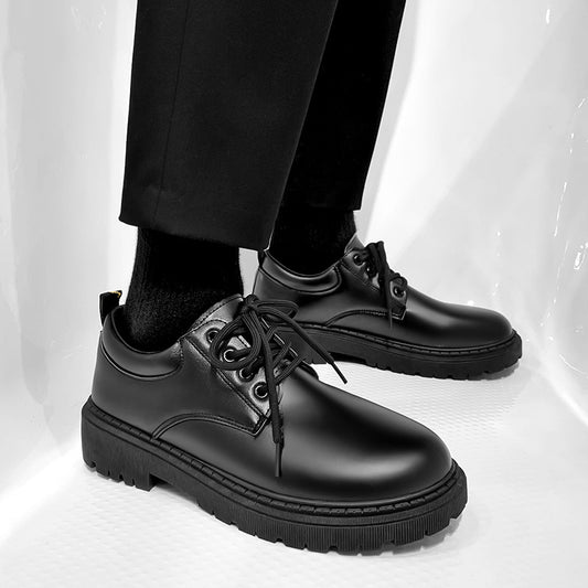 Autumn new leather shoes men's casual derby shoes formal business wedding groom feet wide head Hong Kong style suit trendy shoes