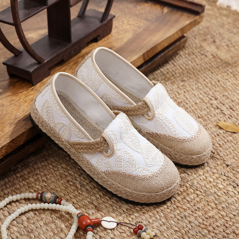 Spring new women's single shoes, one-foot pedals, fisherman's shoes, retro style linen round toe, casual cotton and linen shoes, old Beijing cloth shoes