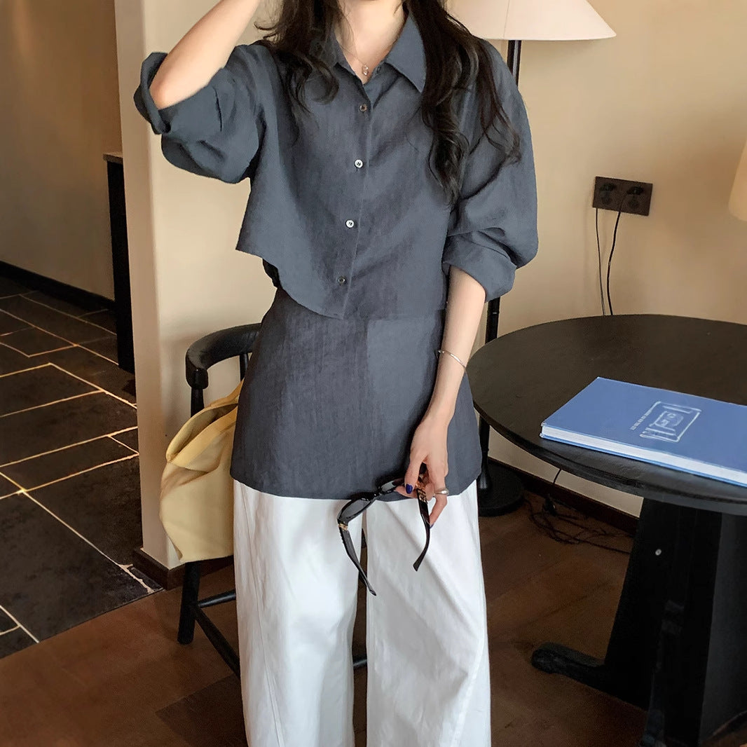 Vison Clothing 2025 Summer New Korean Version Design Sense Thin Long Sleeve Shirt Camisole Top Two-Piece Women's Wear