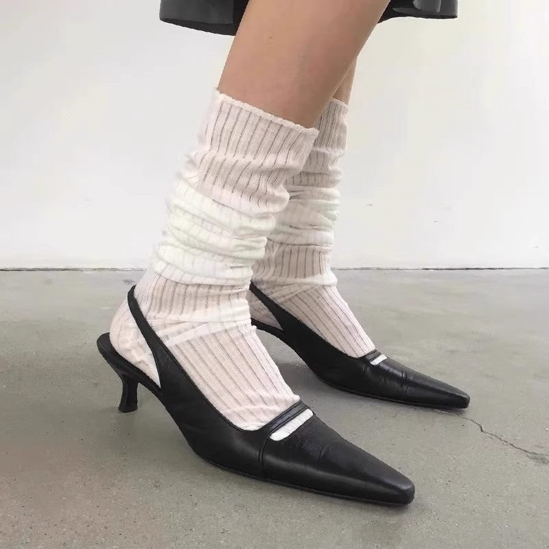 French small square toe shallow front bag slip back elastic band comfortable and wear-resistant niche commuter stiletto sandals